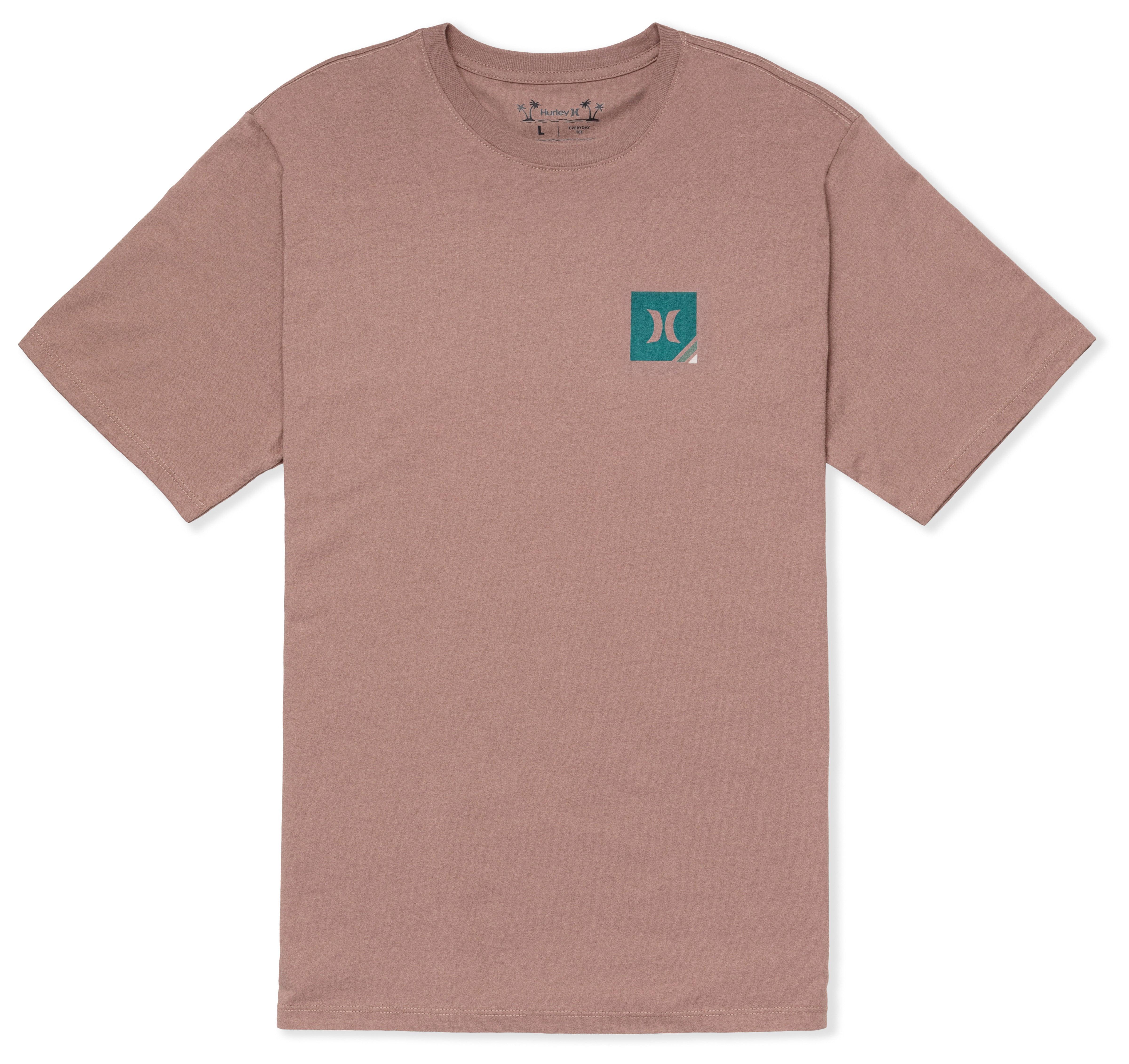 Brown t-shirt with a small logo on the chest against a white background