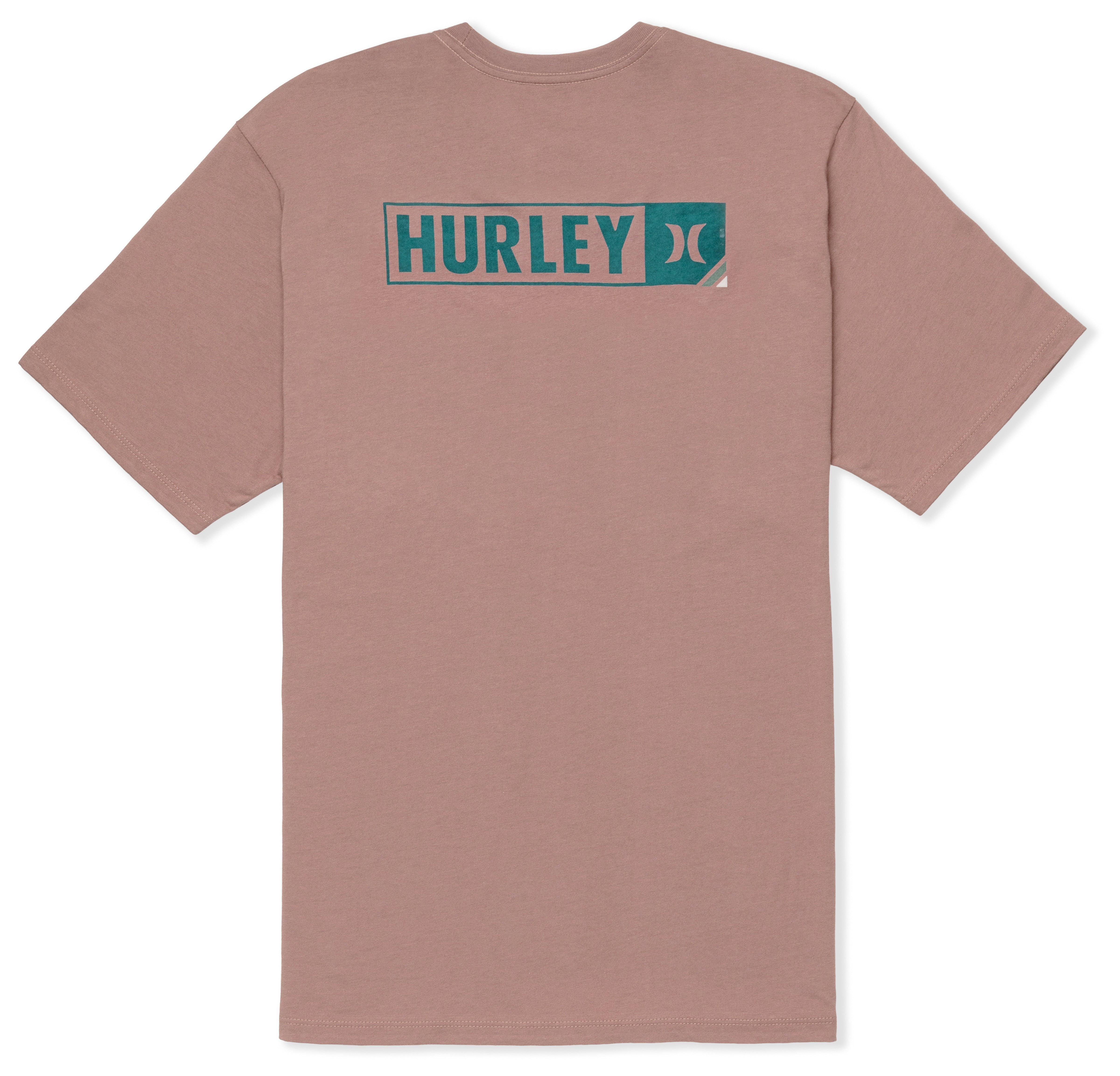 Brown t-shirt with Hurley logo on the back against a white background