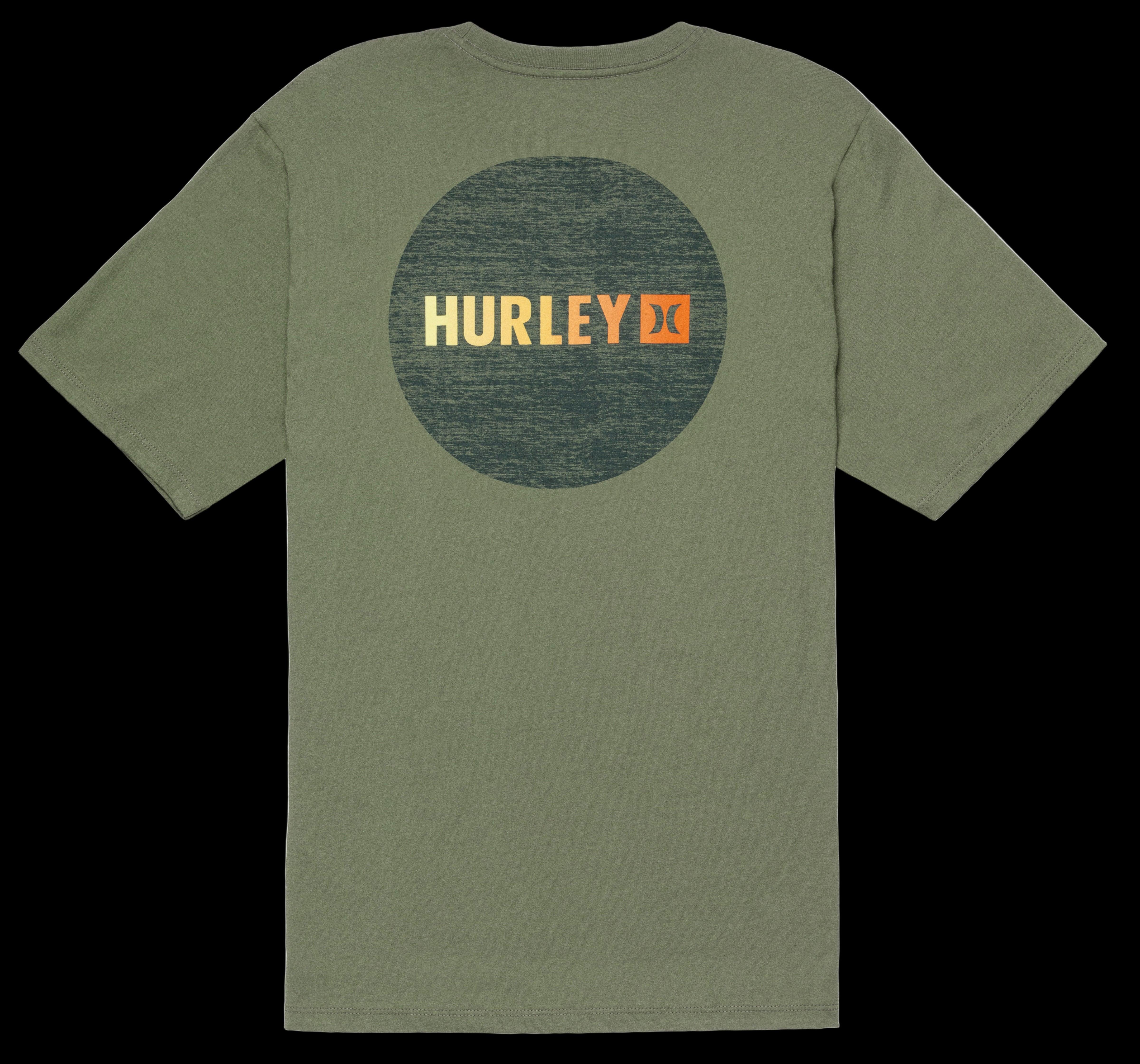 Green t-shirt with Hurley logo on the back against a white background