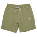 Green shorts with a drawstring on a white background