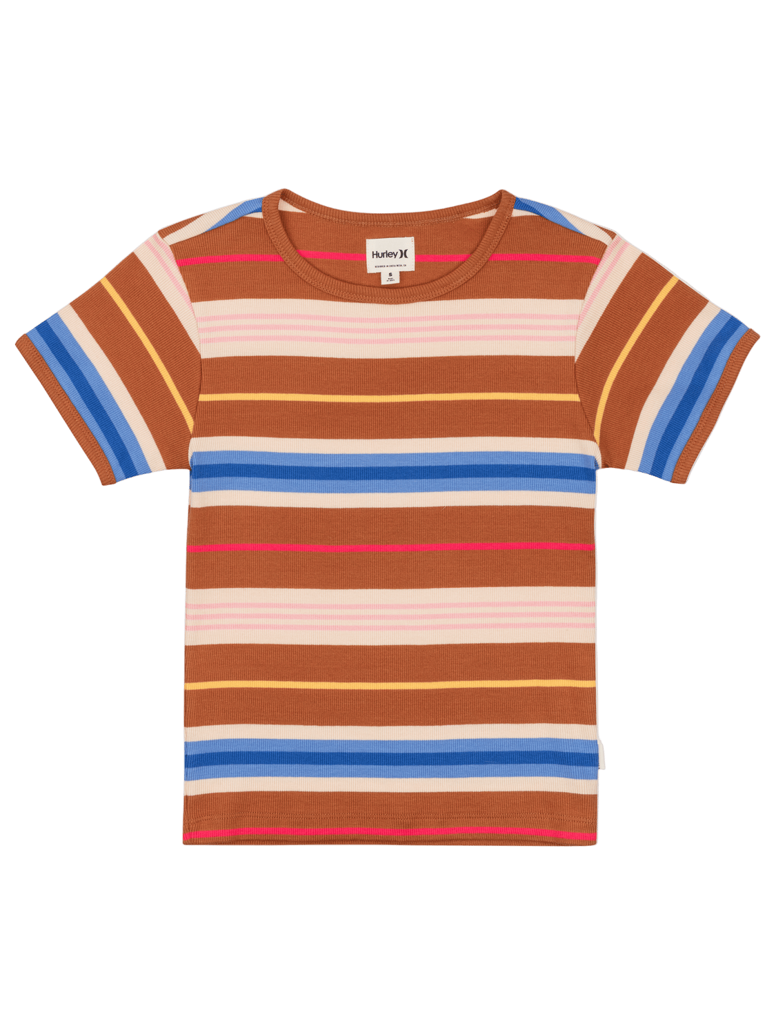 Multicolored striped t-shirt on a white background