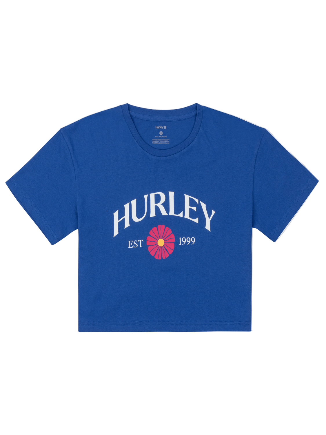 Blue t-shirt with Hurley logo on a white background
