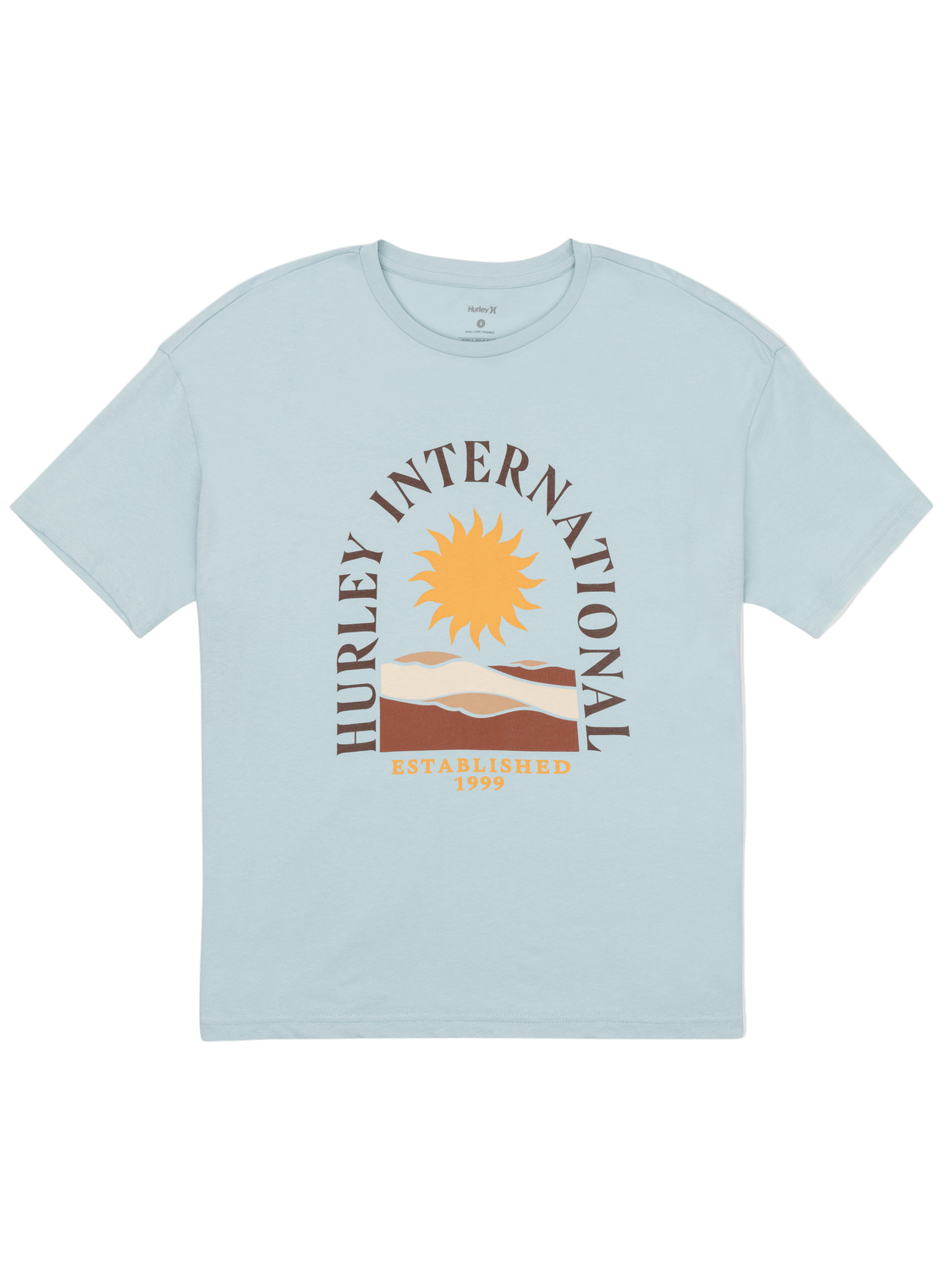 Light blue t-shirt with 'Hurley International' graphic on a white background