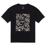 Black t-shirt with zebra print design and 'Hurley International' text on a white background