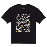 Black t-shirt with zebra print design and 'Hurley International' text on a white background