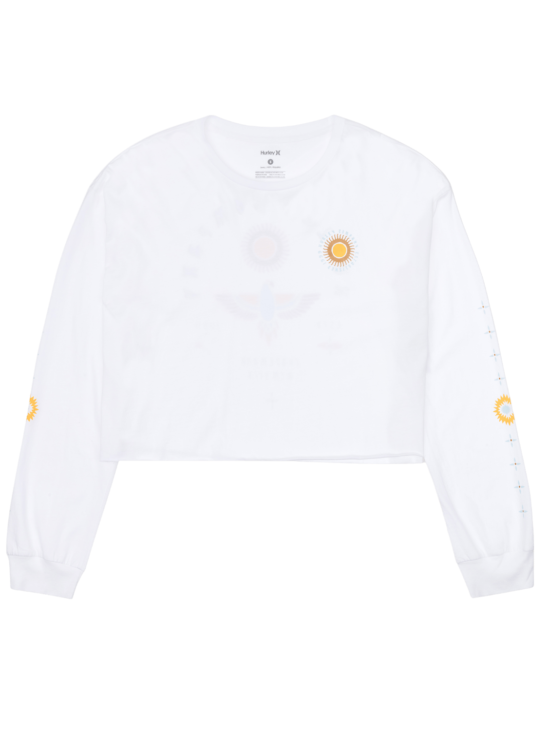 White sweatshirt with yellow accents on a white background