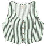 Green and white striped vest with buttons on a white background