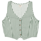 Green and white striped vest with buttons on a white background