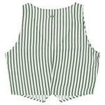 Green and white striped romper on a white background