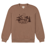 Brown sweatshirt with a graphic design and 'Hurley' branding on a white background
