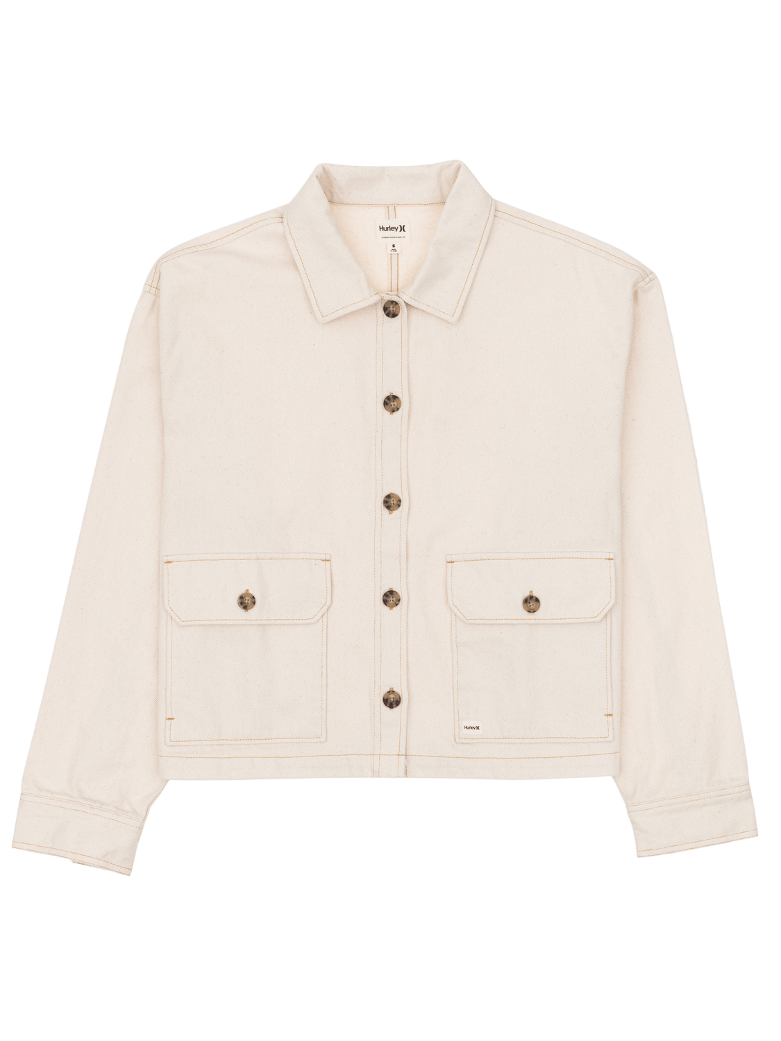 Beige jacket with button details on a white background