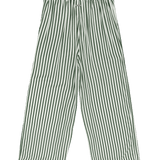Green and white striped pants on a white background