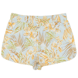 Floral patterned shorts on a white background