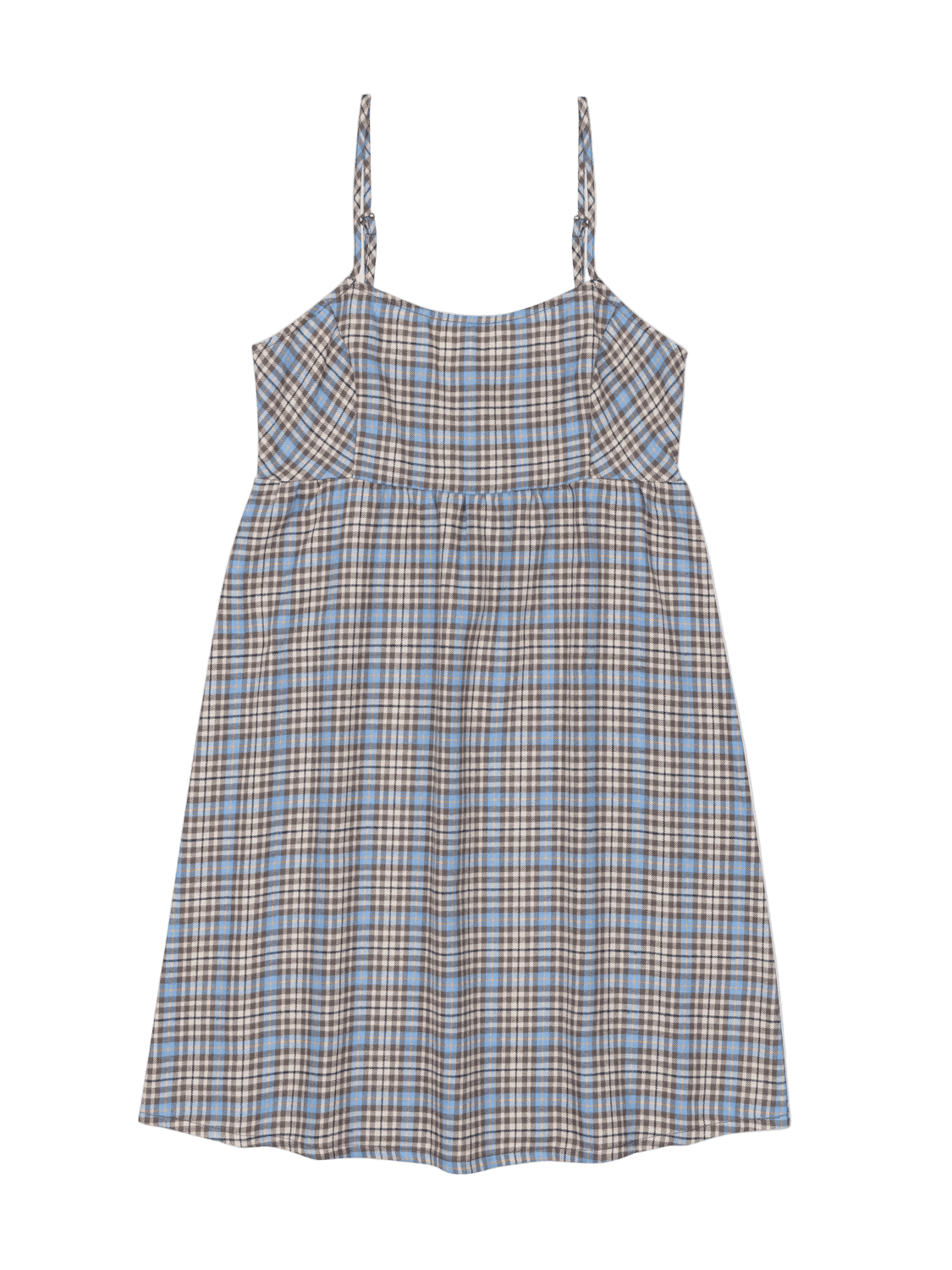 Plaid dress with thin straps on a white background