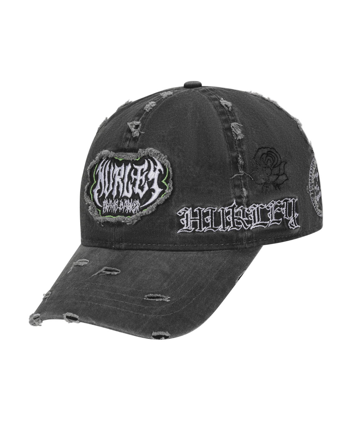Black distressed cap with 'Harley' branding on a white background