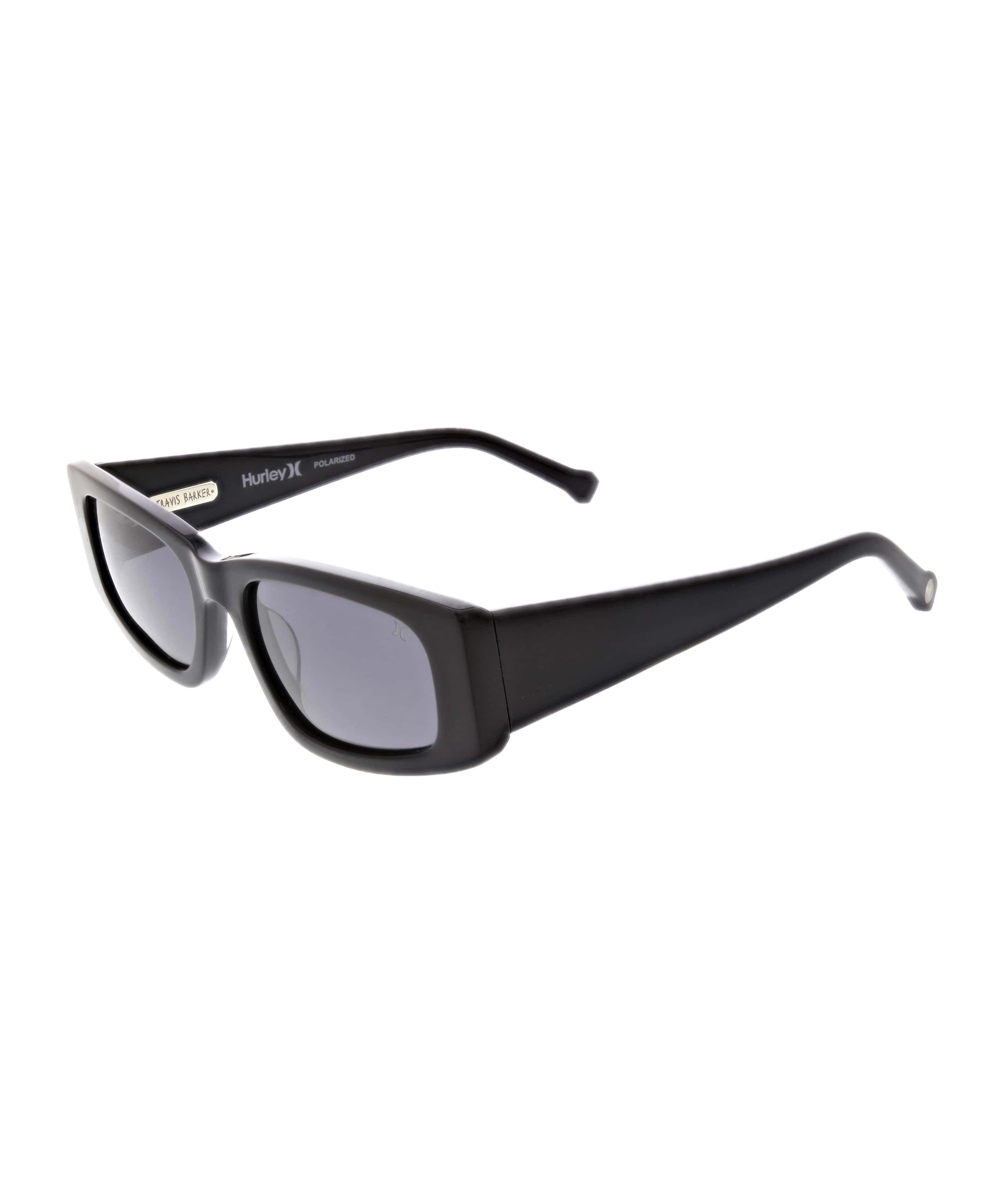 Black sunglasses with 'Hurley' branding on a white background