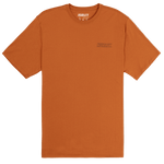 Orange t-shirt with a brand logo on a white background