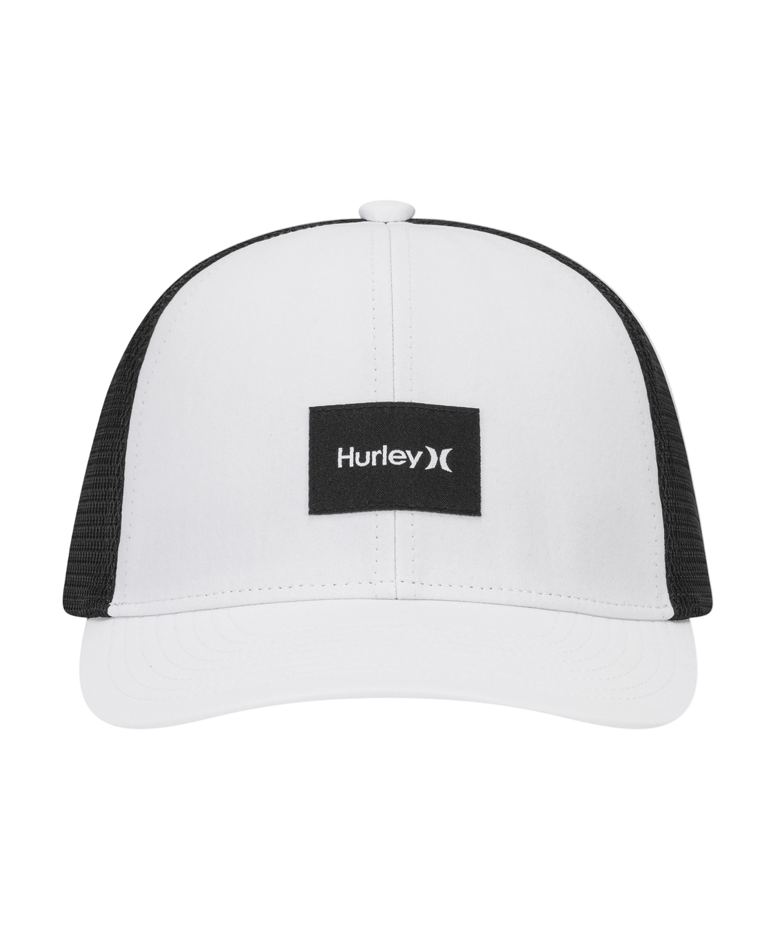 White and black Hurley cap on a white background
