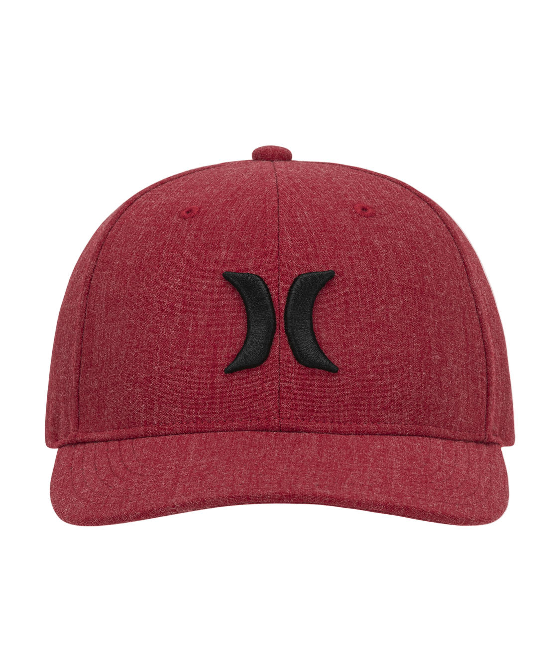 Red cap with a black logo on a white background