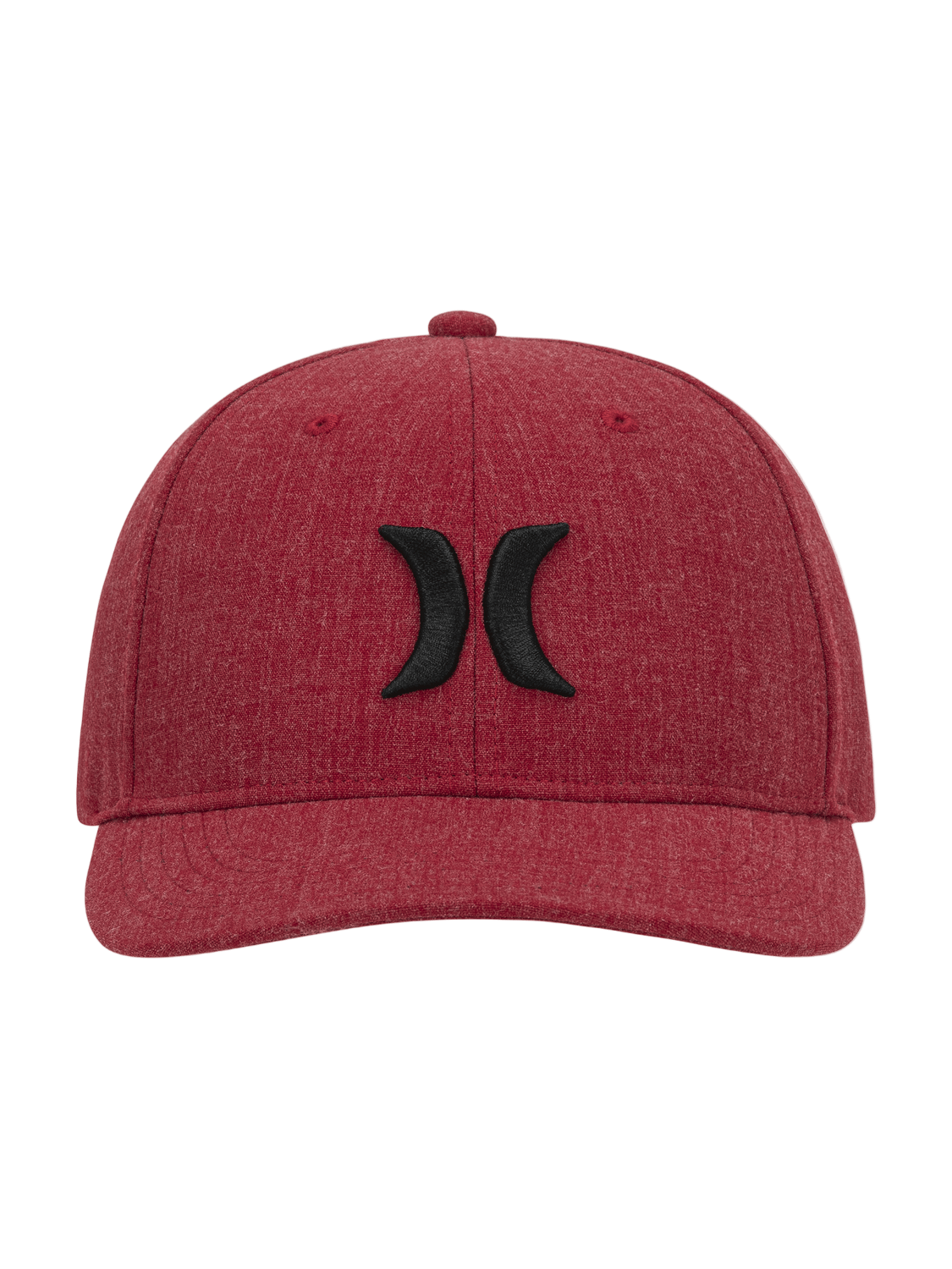 Red cap with a black logo on a white background
