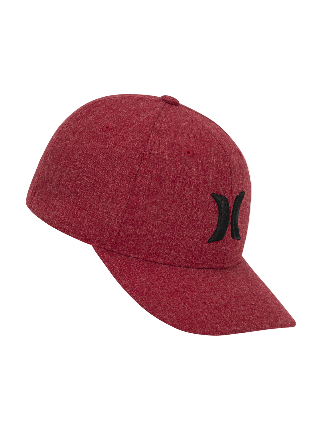 Red cap with a black logo on a white background