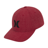 Red cap with a black logo on a white background