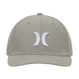 Gray cap with a white logo on a white background