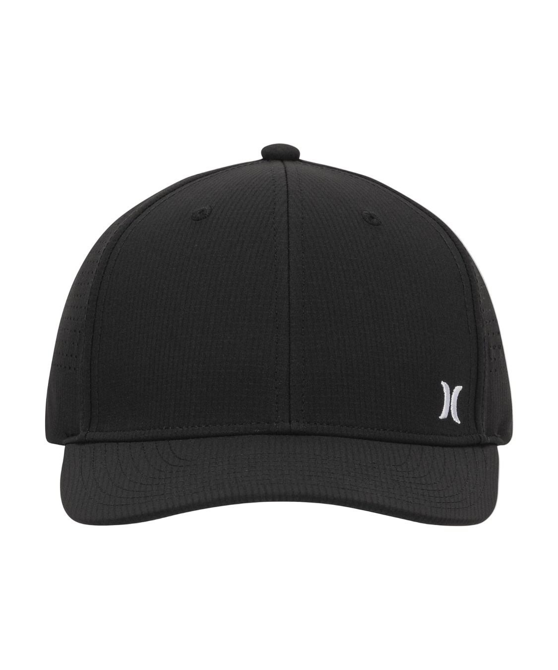 Black cap with a logo on a white background