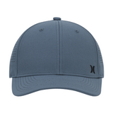 Blue cap with a brand logo on a white background