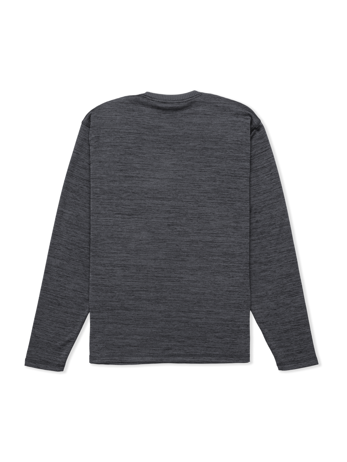 Black long sleeve crew neck sweatshirt laid out flat