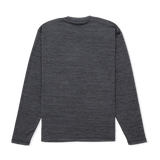 Black long sleeve crew neck sweatshirt laid out flat