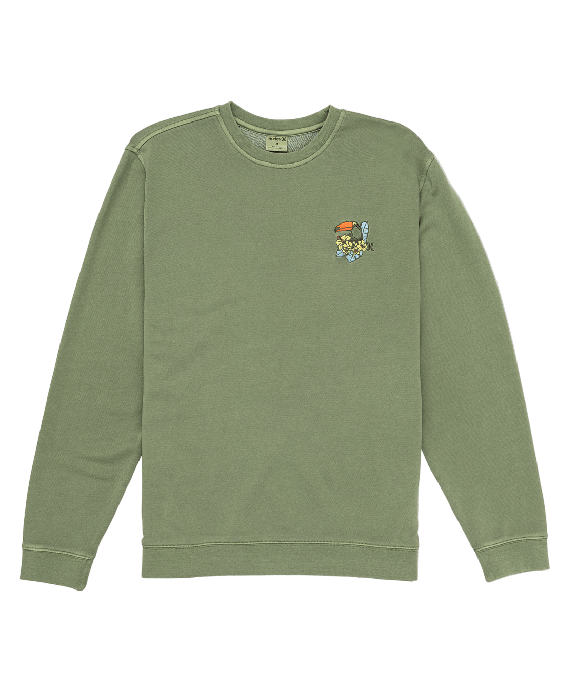 Green sweatshirt with a colorful graphic on the chest against a white background