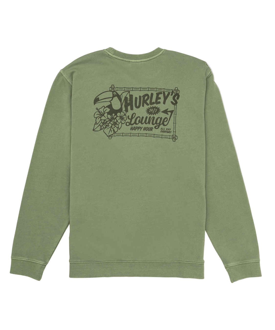 Green sweatshirt with a graphic design on the back against a white background
