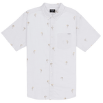 White short-sleeve shirt with small pattern on a white background