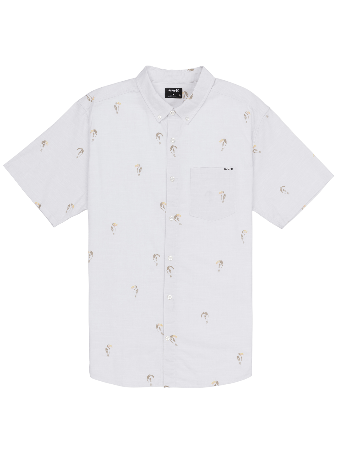 White short-sleeve shirt with small pattern on a white background