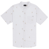 White short-sleeve shirt with small pattern on a white background